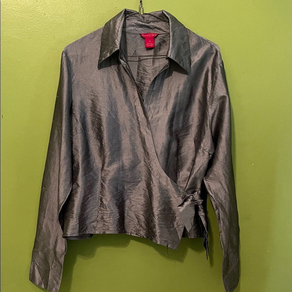 Sunny Leigh Silver Silk Wrap Blouse